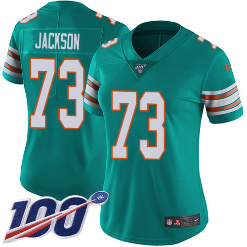 Nike Miami Dolphins 73 Austin Jackson Aqua Green Alternate Women Stitched NFL 100th Season Vapor Untouchable Limited Jersey